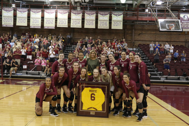 Gabrielle Reece Jersey Retirement Ceremony in Tully Gym before the UNC - FSU volleyball match.