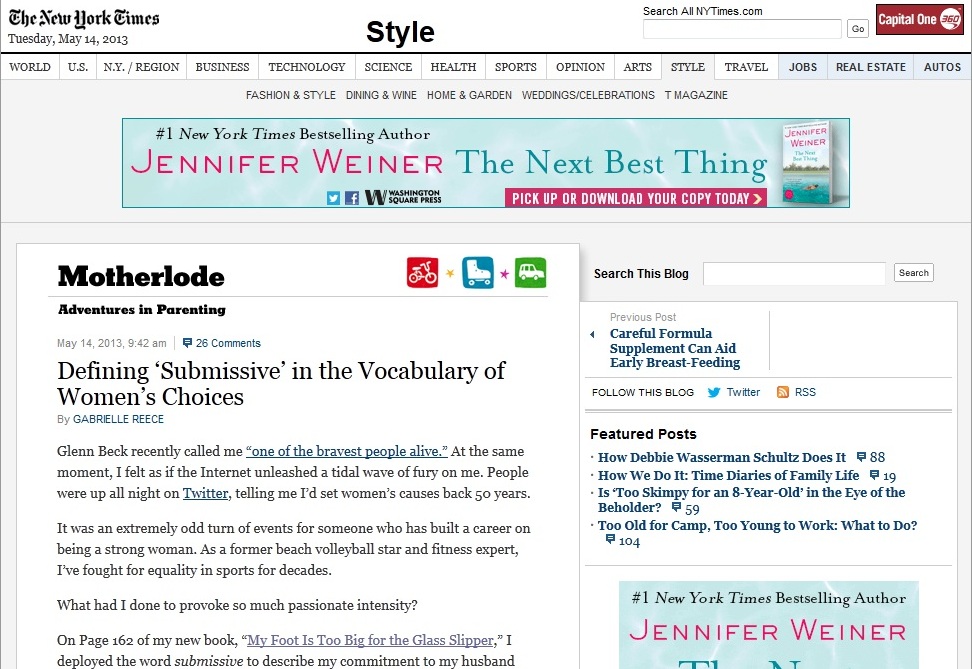 New York Times – Defining ‘Submissive’ in the Vocabulary of Women’s Choices